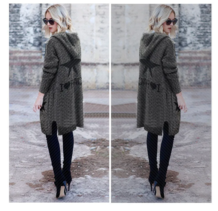 Hooded Thick Plus Size Pockets Long Cardigan Sweater