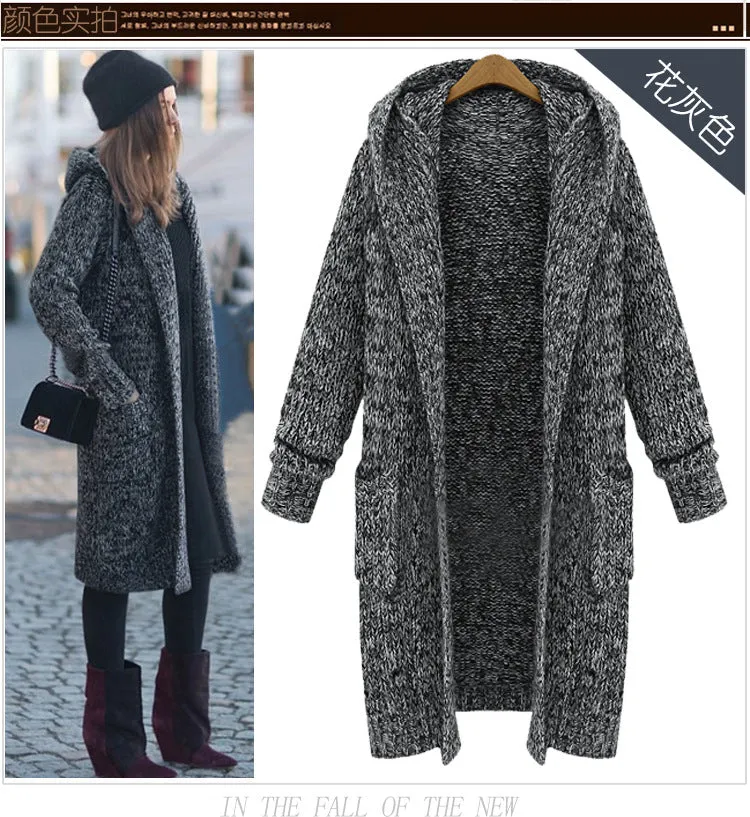 Hooded Thick Plus Size Pockets Long Cardigan Sweater