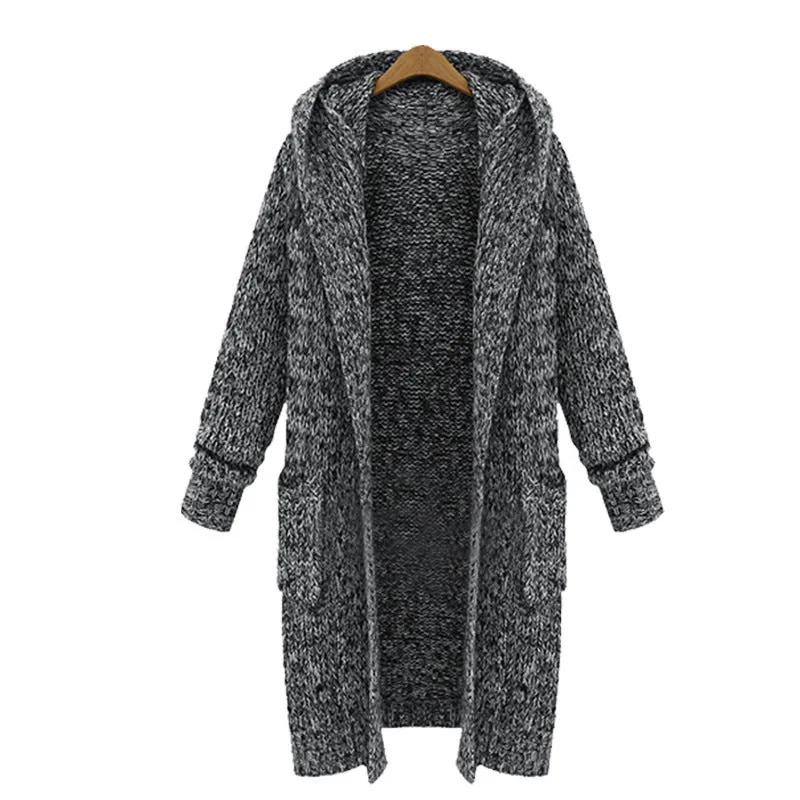 Hooded Thick Plus Size Pockets Long Cardigan Sweater