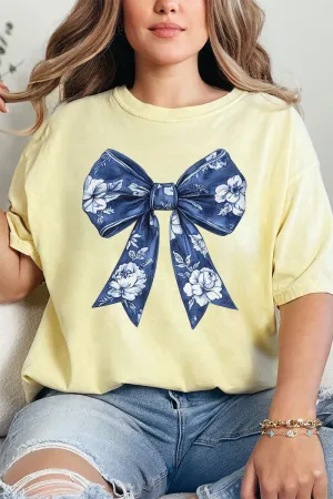 Imperial Blue Chinoiserie Bow Comfort Colors Adult Ring-Spun Cotton Tee