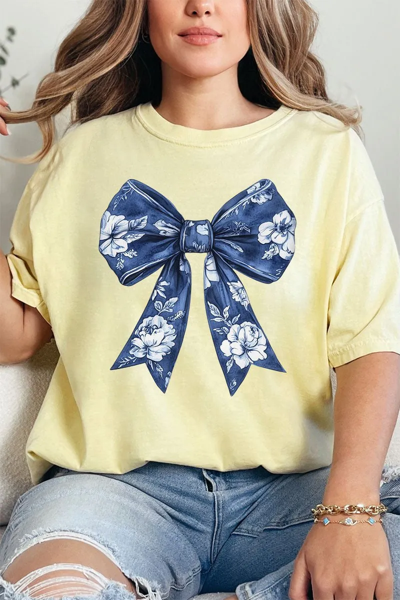 Imperial Blue Chinoiserie Bow Comfort Colors Adult Ring-Spun Cotton Tee