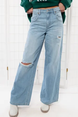 Jamie High Rise Wide Leg Light Denim Distressed Jeans