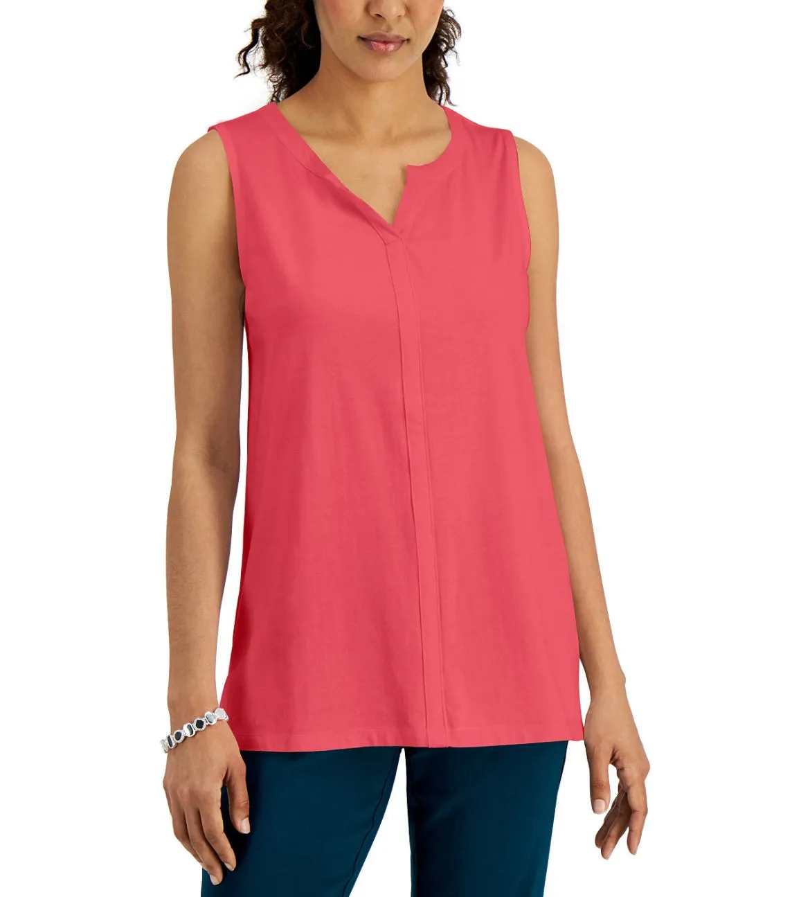 Karen Scott Women's Sleeveless V-Neck Tank Top Peony Coral Size S