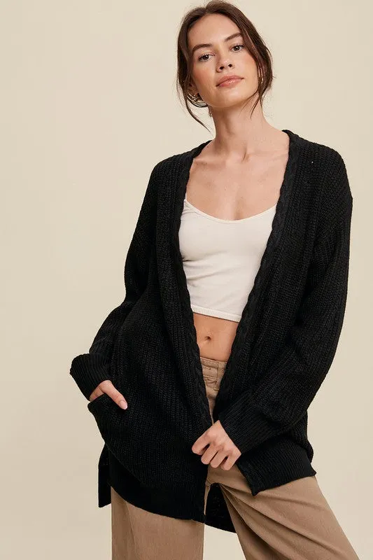 Klara Cable Knit Open Front Long Cardigan