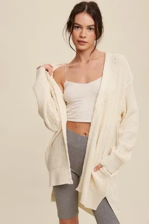 Klara Cable Knit Open Front Long Cardigan