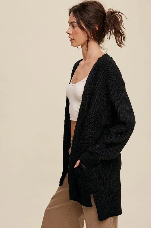 Klara Cable Knit Open Front Long Cardigan