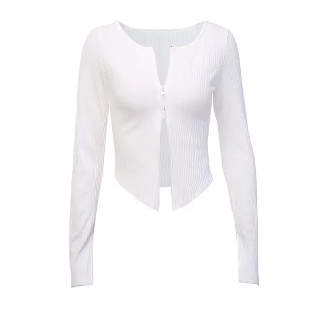 Knit Double Zippers Sweater Cardigan