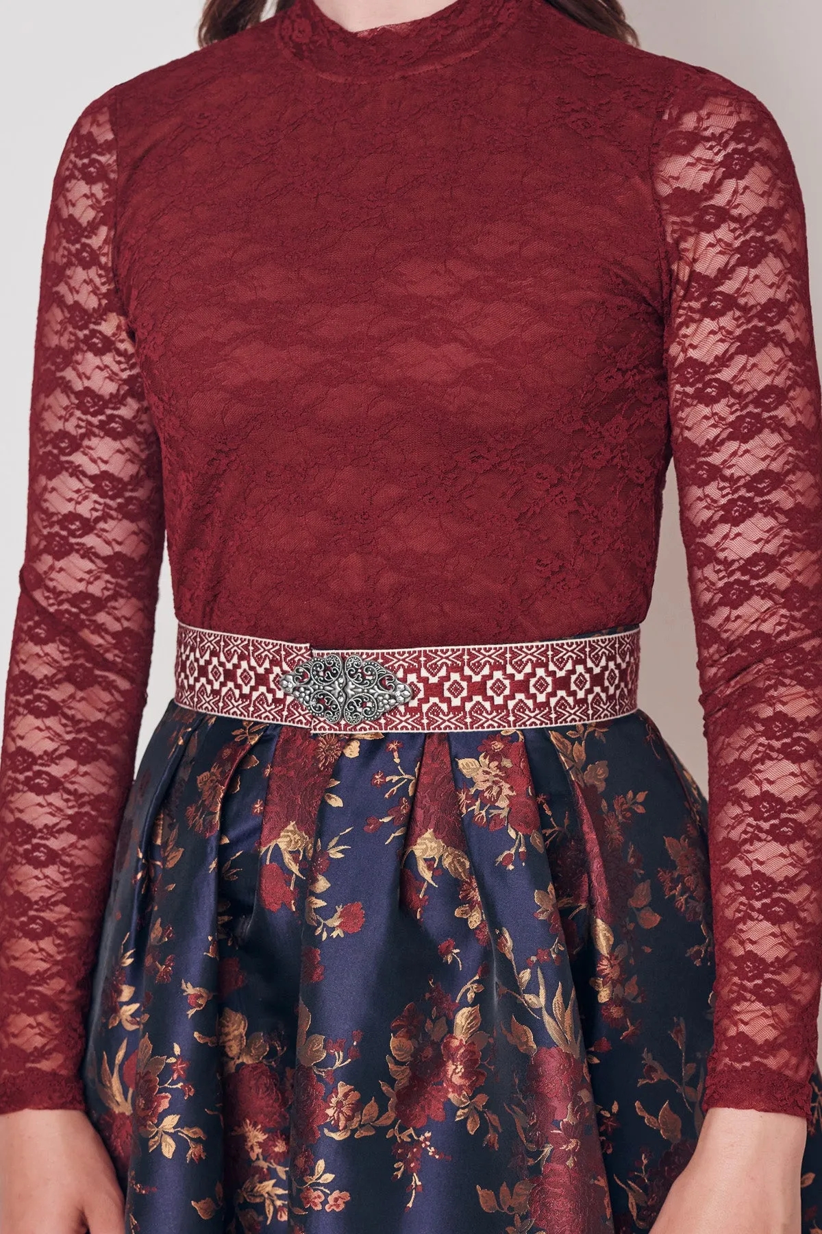 Krueger Elaine Elegant Festive Lace Dirndl Blouse  Bordeaux