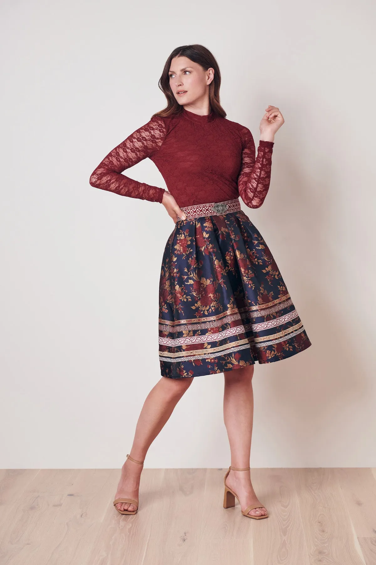 Krueger Elaine Elegant Festive Lace Dirndl Blouse  Bordeaux