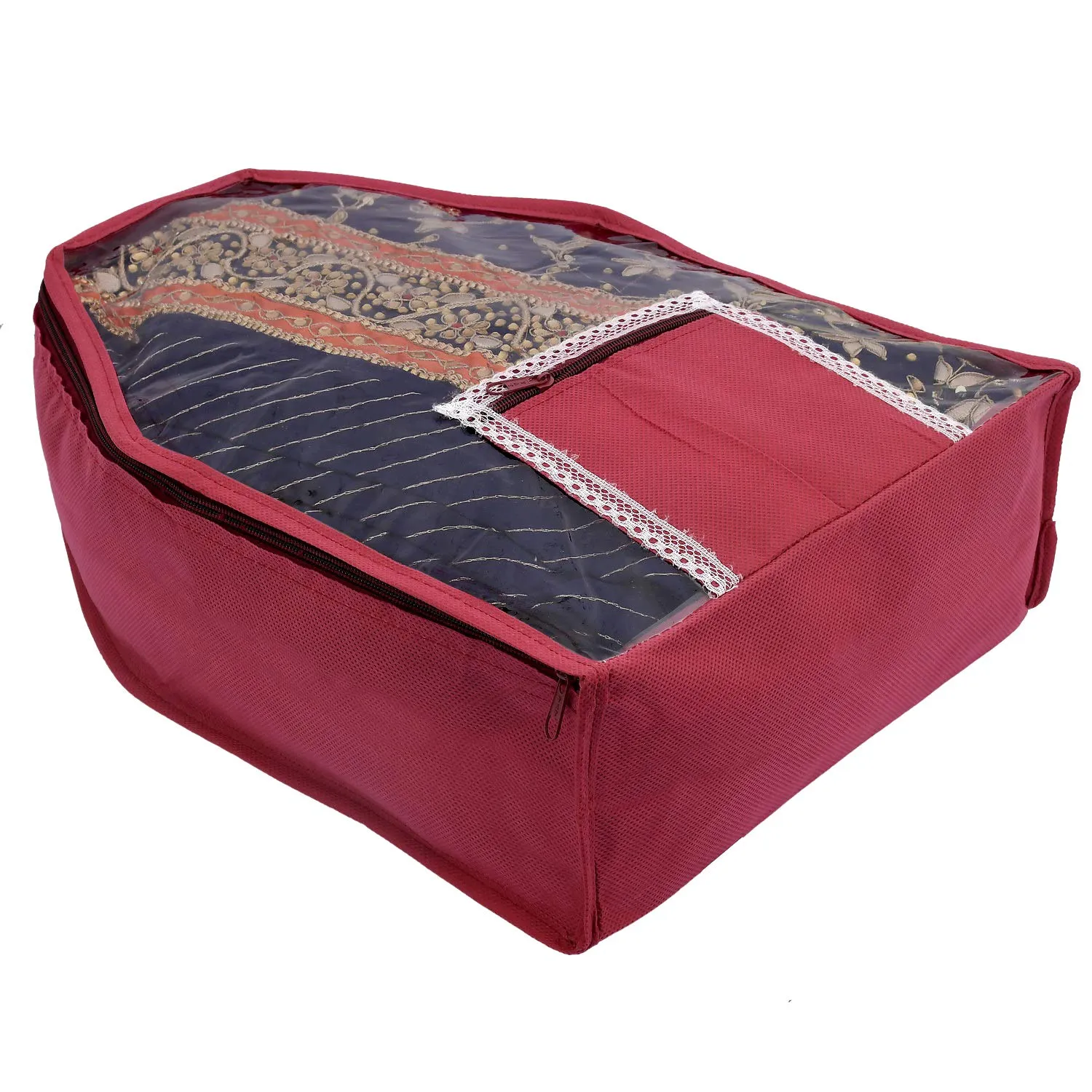 Kuber Industries 12 Piece Non Woven Blouse Cover with Front Transparent Window with Attached Pocket Set (Purple & Maroon & Pink)