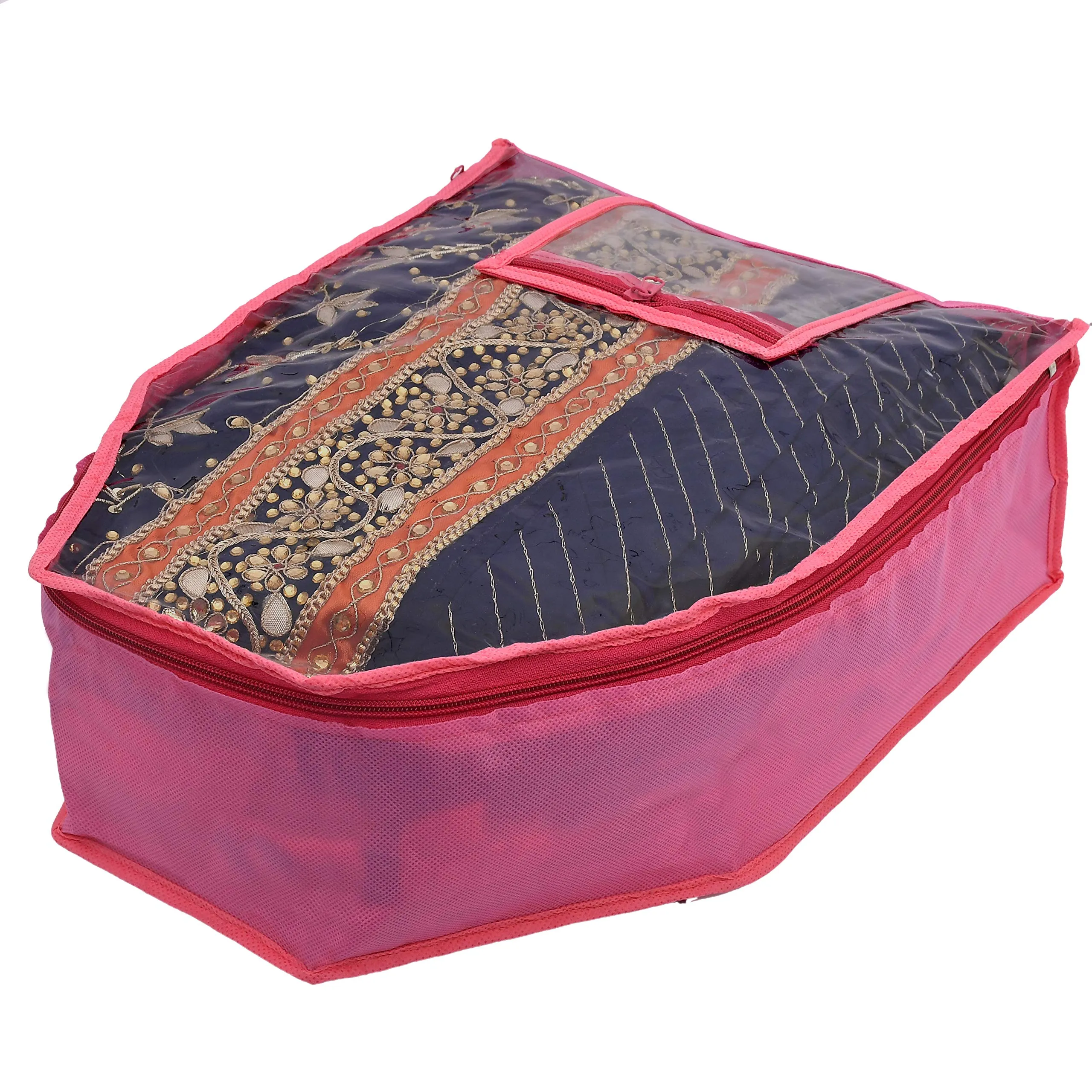 Kuber Industries 12 Piece Non Woven Blouse Cover with Front Transparent Window with Attached Pocket Set (Purple & Maroon & Pink)
