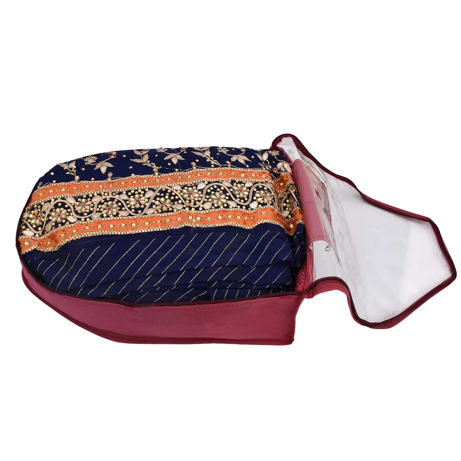 Kuber Industries 12 Piece Non Woven Blouse Cover with Front Transparent Window with Attached Pocket Set (Purple & Maroon)