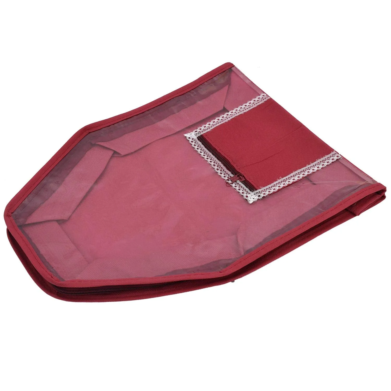Kuber Industries 12 Piece Non Woven Blouse Cover with Front Transparent Window with Attached Pocket Set (Purple & Maroon)