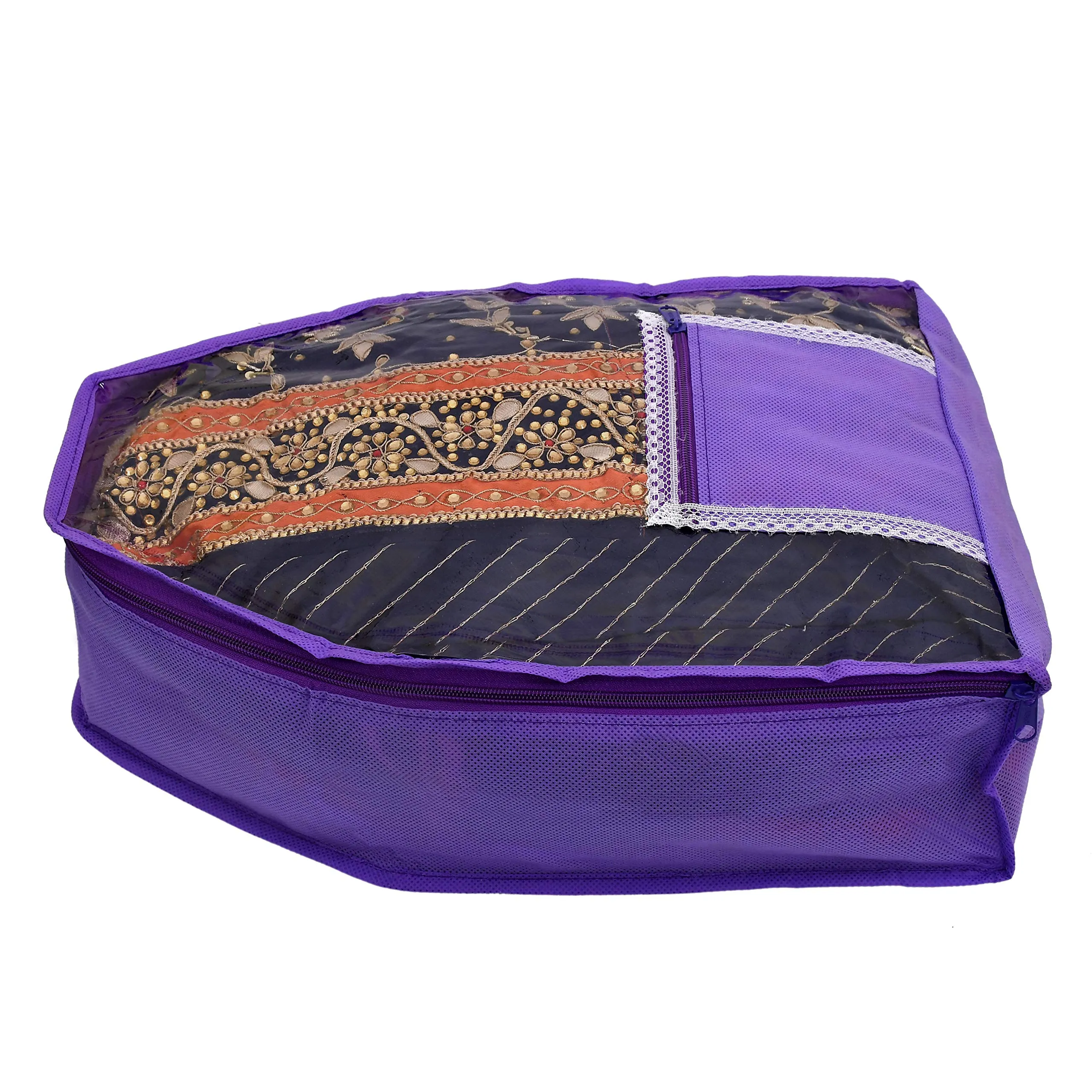 Kuber Industries 12 Piece Non Woven Blouse Cover with Front Transparent Window with Attached Pocket Set (Purple & Maroon)