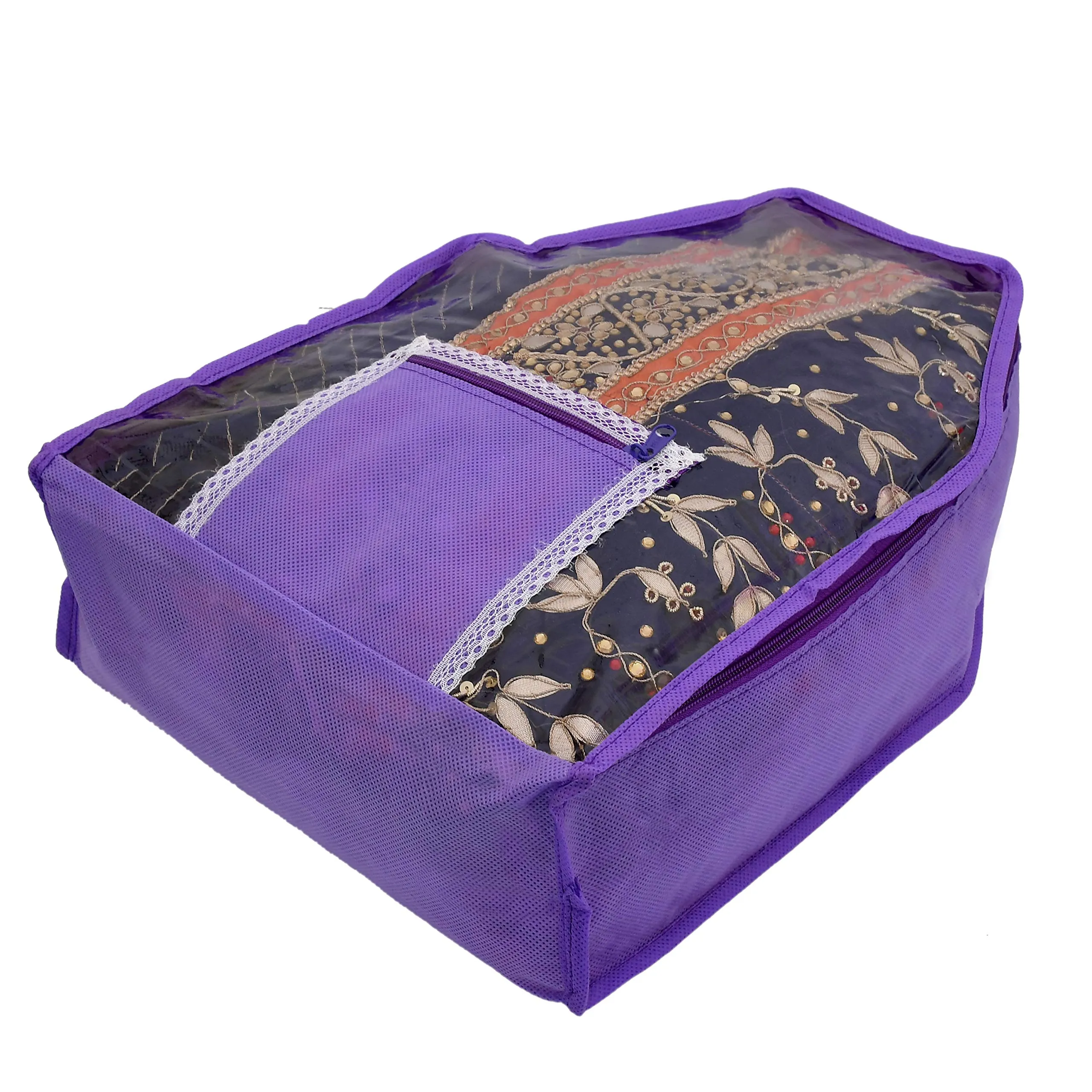 Kuber Industries 12 Piece Non Woven Blouse Cover with Front Transparent Window with Attached Pocket Set (Purple & Maroon)