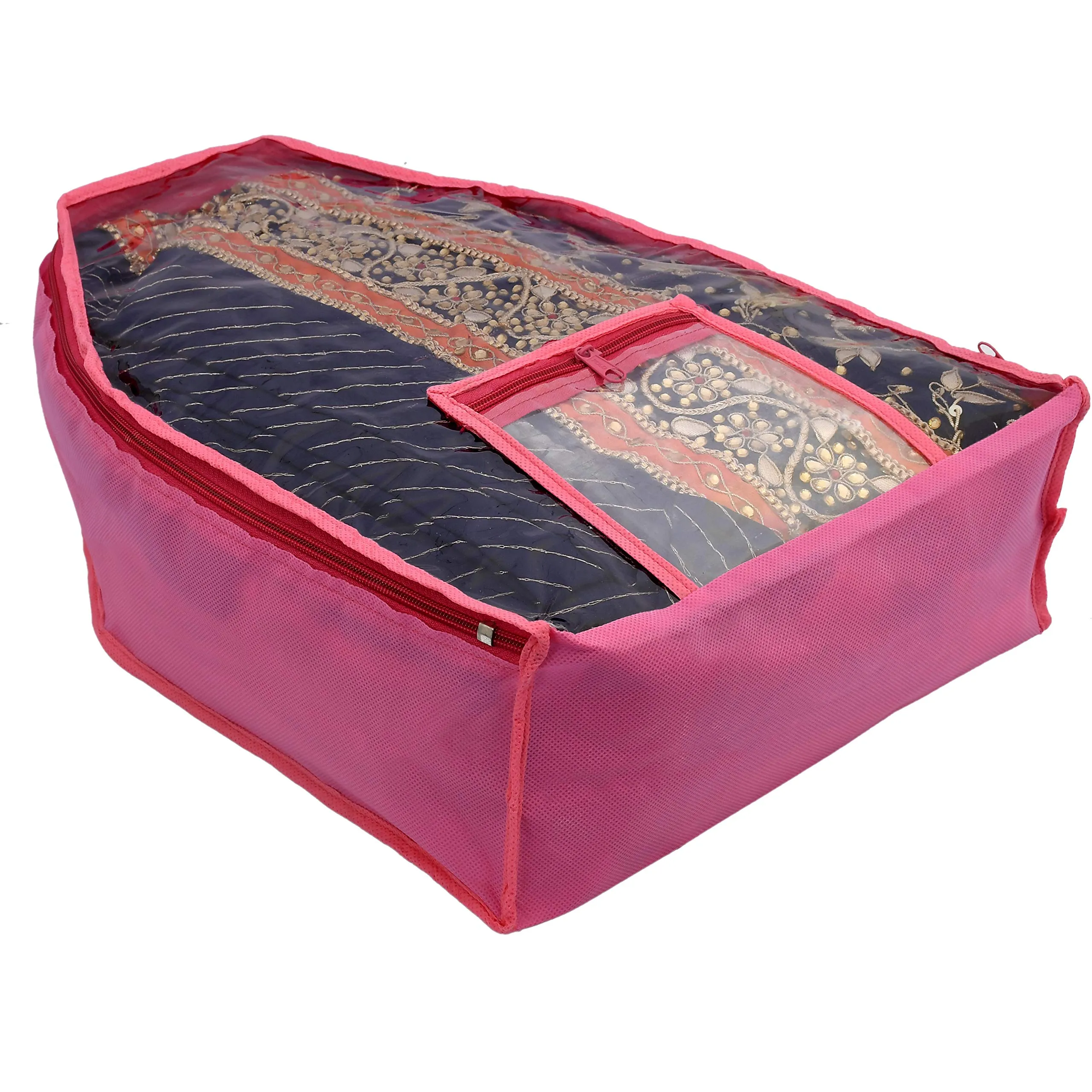 Kuber Industries 12 Piece Non Woven Blouse Cover with Front Transparent Window with Attached Pocket Set (Purple & Pink)