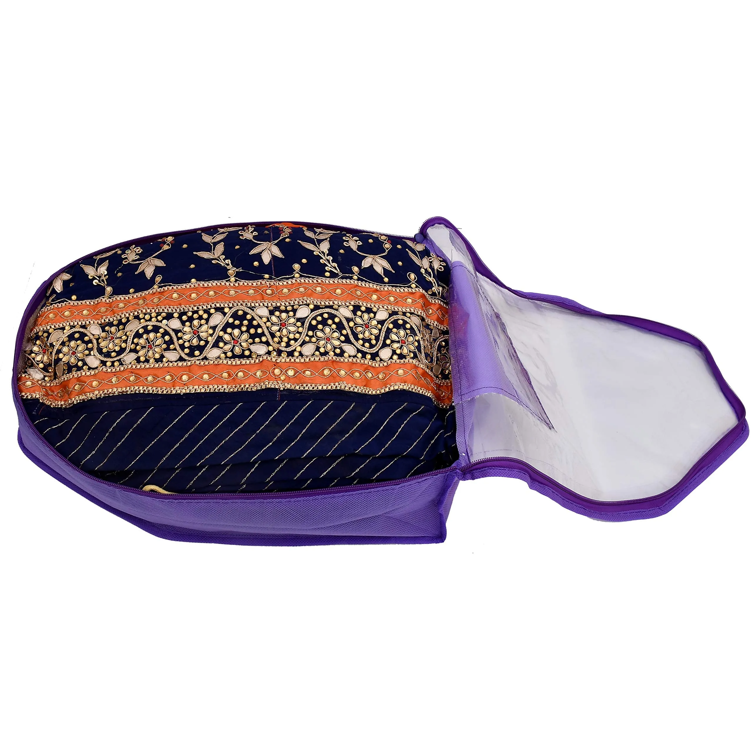 Kuber Industries 12 Piece Non Woven Blouse Cover with Front Transparent Window with Attached Pocket Set (Purple & Pink)