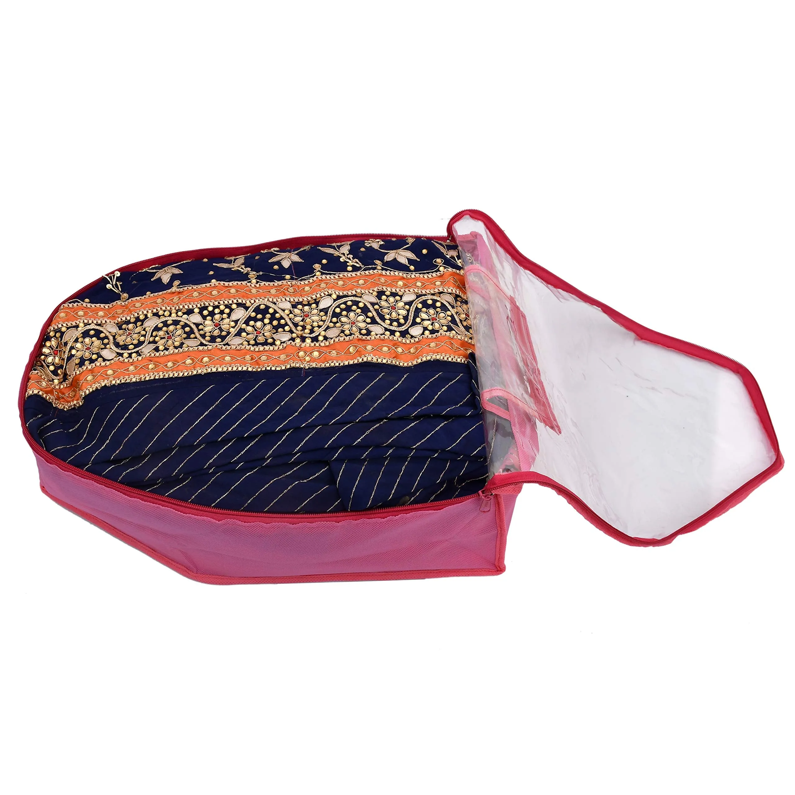 Kuber Industries 12 Piece Non Woven Blouse Cover with Front Transparent Window with Attached Pocket Set (Purple & Pink)