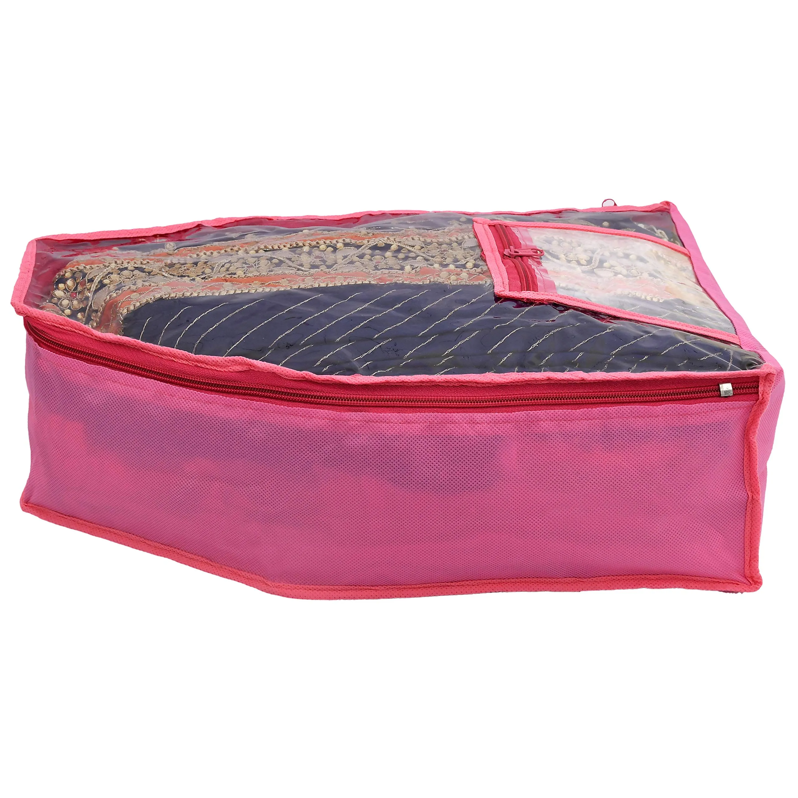 Kuber Industries 12 Piece Non Woven Blouse Cover with Front Transparent Window with Attached Pocket Set (Purple & Pink)