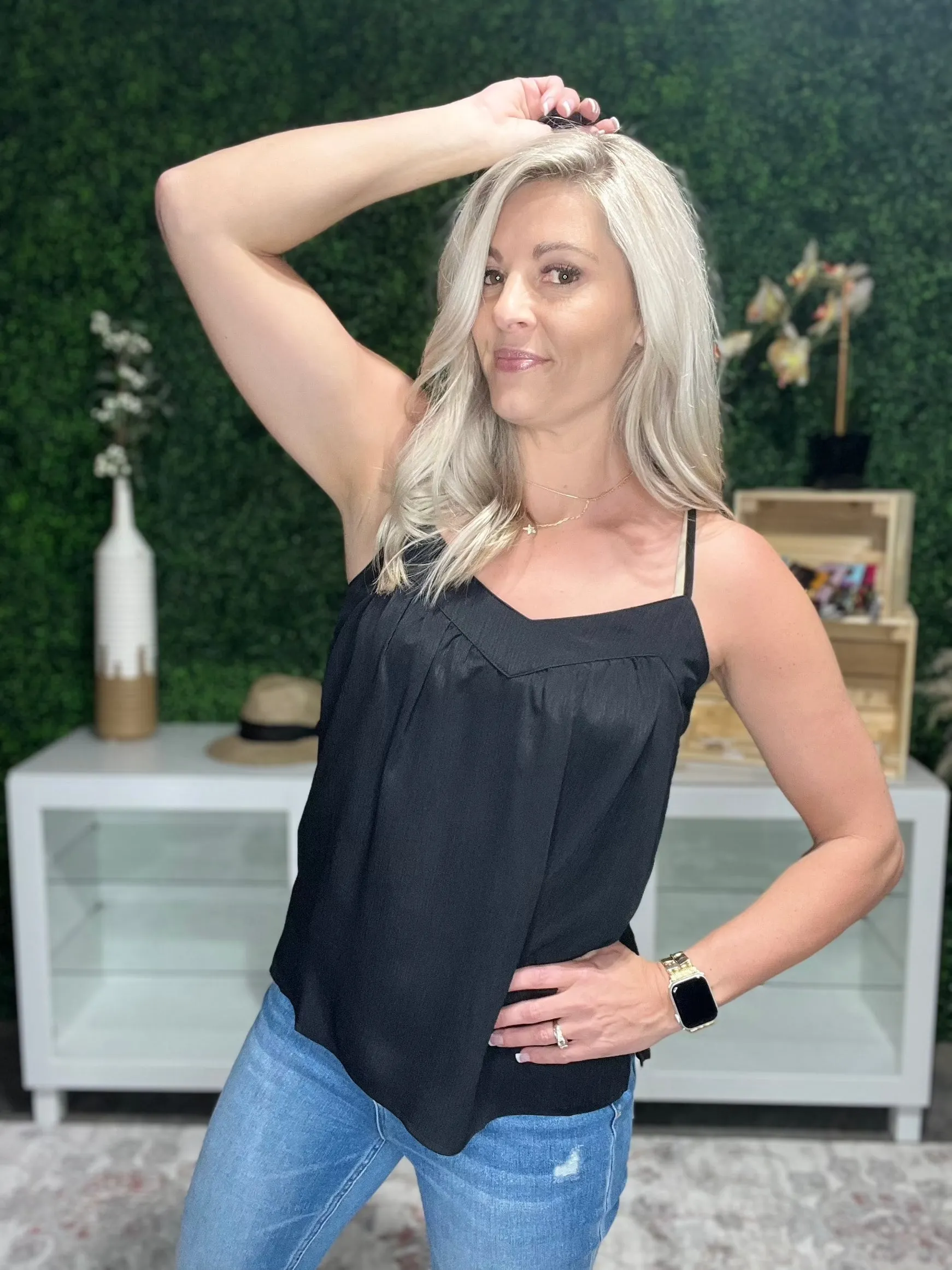 Laurie Textured Linen Cami in Black