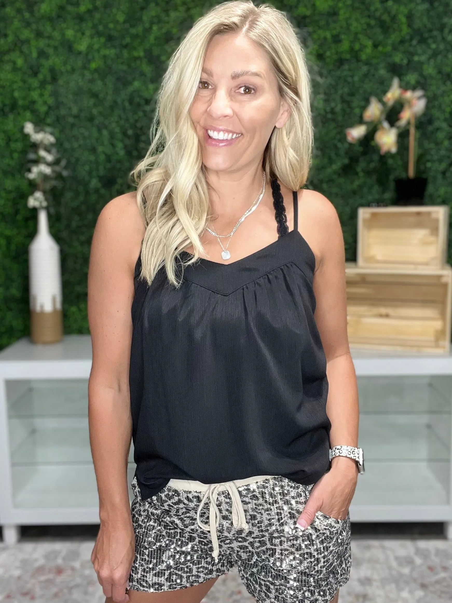Laurie Textured Linen Cami in Black