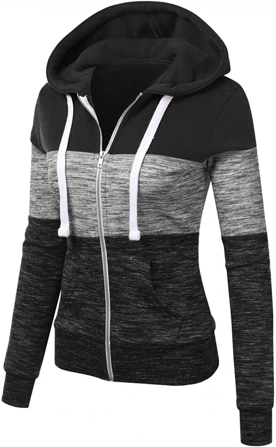Lighweight Jacket for Women Hoodies Full Zip Up Print Pockets Long Sleeve Hooded Sweatshirt Coat Loose Fit Tunic Shirt Out