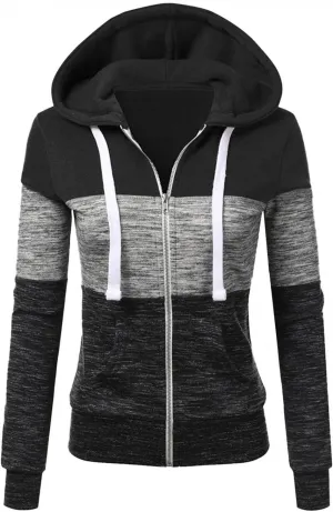 Lighweight Jacket for Women Hoodies Full Zip Up Print Pockets Long Sleeve Hooded Sweatshirt Coat Loose Fit Tunic Shirt Out