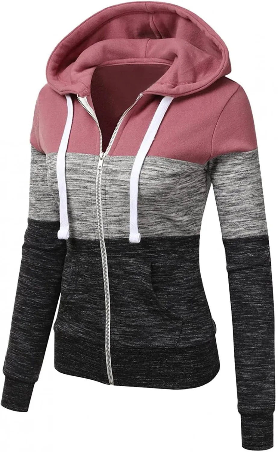 Lighweight Jacket for Women Hoodies Full Zip Up Print Pockets Long Sleeve Hooded Sweatshirt Coat Loose Fit Tunic Shirt Out