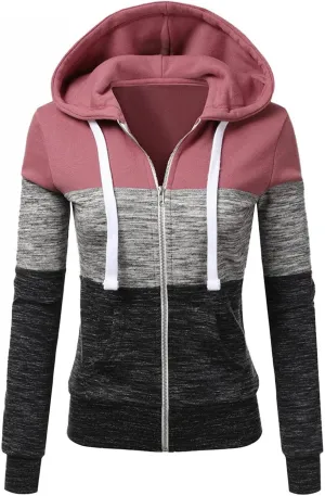 Lighweight Jacket for Women Hoodies Full Zip Up Print Pockets Long Sleeve Hooded Sweatshirt Coat Loose Fit Tunic Shirt Out