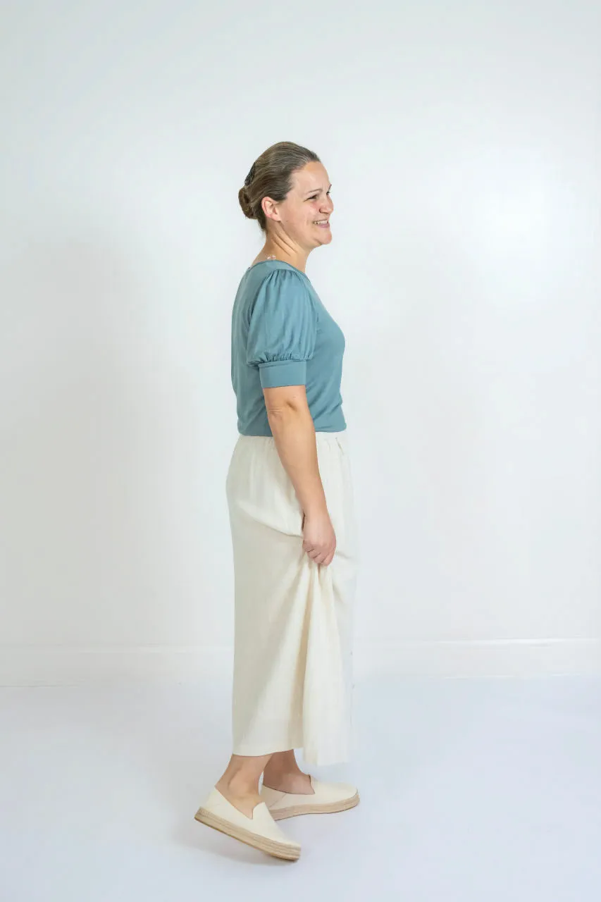 Lila Button Midi Skirt in Natural