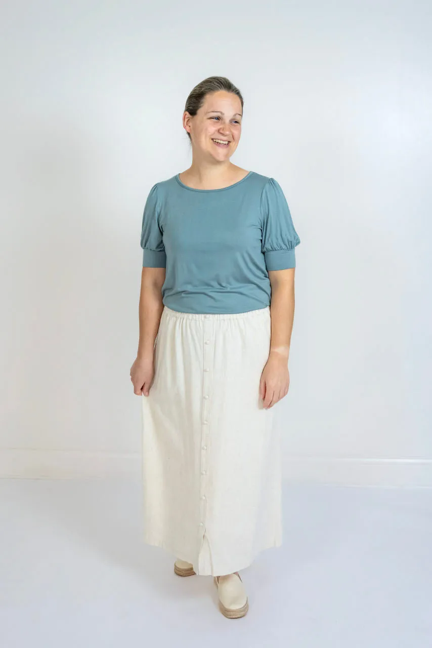 Lila Button Midi Skirt in Natural