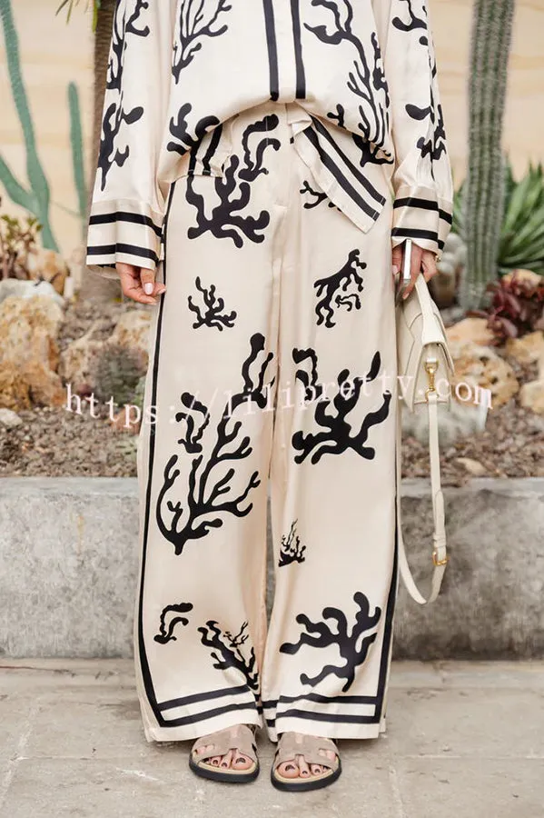 Lilipretty® Light and Comfortable Satin Unique Print Elastic Waist Pocketed Wide Leg Pants