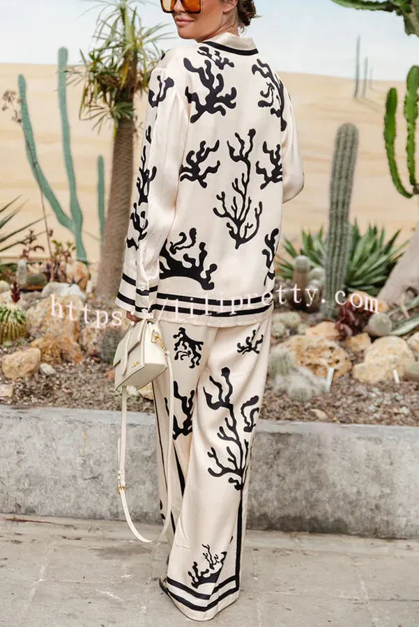 Lilipretty® Light and Comfortable Satin Unique Print Elastic Waist Pocketed Wide Leg Pants