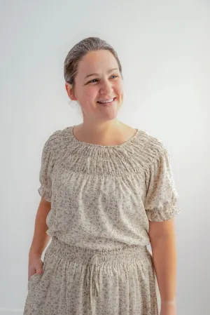 Lina Smocked Floral Top in Muted Twig