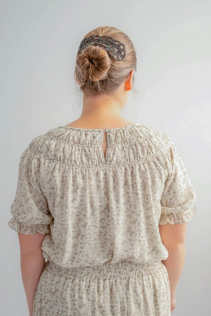 Lina Smocked Floral Top in Muted Twig