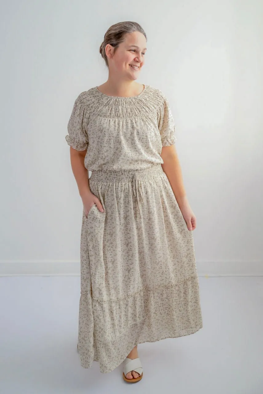 Lina Smocked Floral Top in Muted Twig