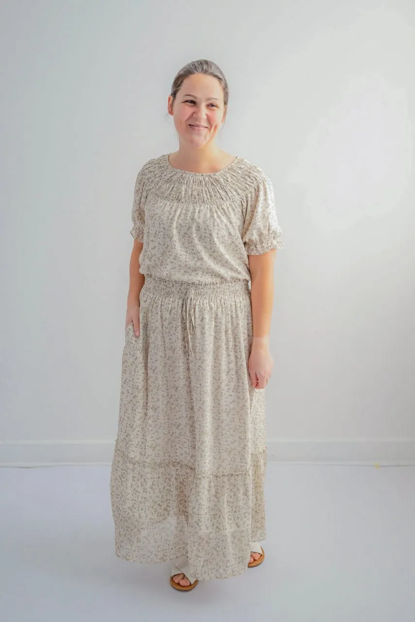 Lina Smocked Floral Top in Muted Twig