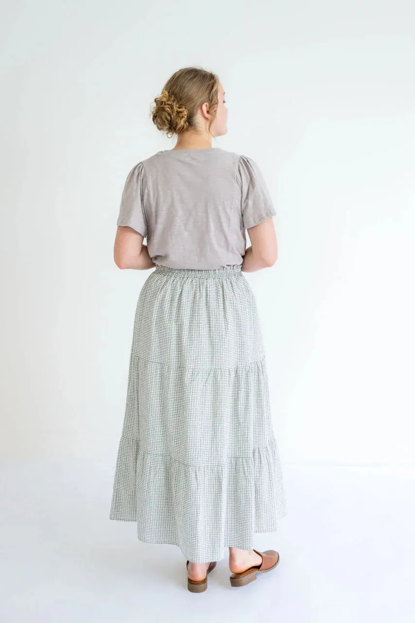 Lisette Gingham Tiered Skirt in Cream - FINAL SALE