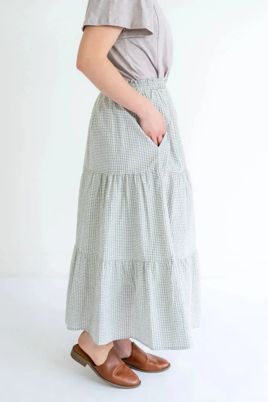Lisette Gingham Tiered Skirt in Cream - FINAL SALE
