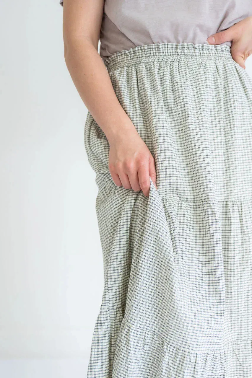Lisette Gingham Tiered Skirt in Cream - FINAL SALE