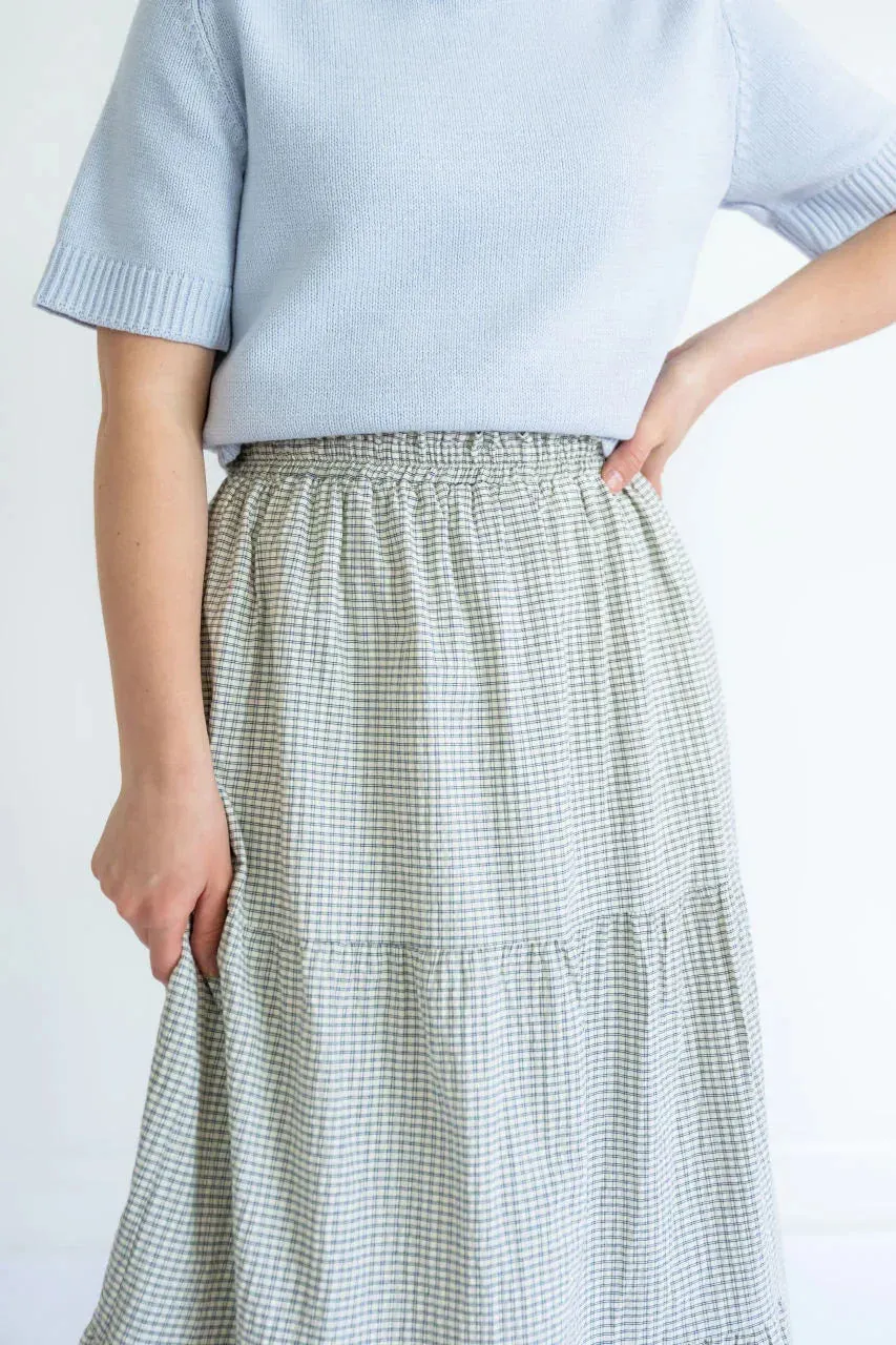 Lisette Gingham Tiered Skirt in Cream - FINAL SALE