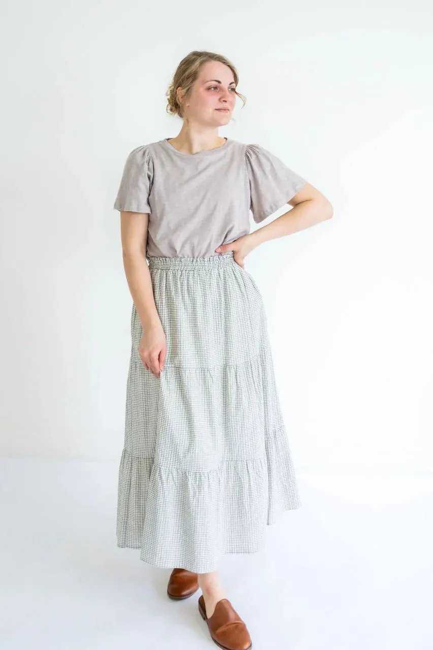 Lisette Gingham Tiered Skirt in Cream - FINAL SALE
