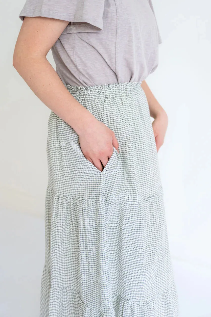 Lisette Gingham Tiered Skirt in Cream - FINAL SALE