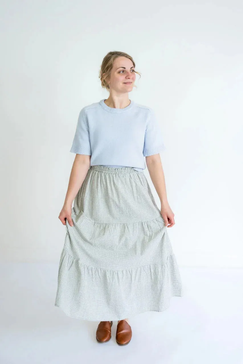 Lisette Gingham Tiered Skirt in Cream - FINAL SALE