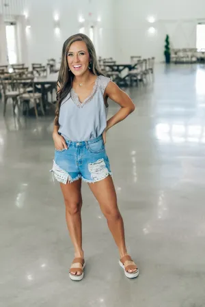 Love Me Not Lace Tank in Gray