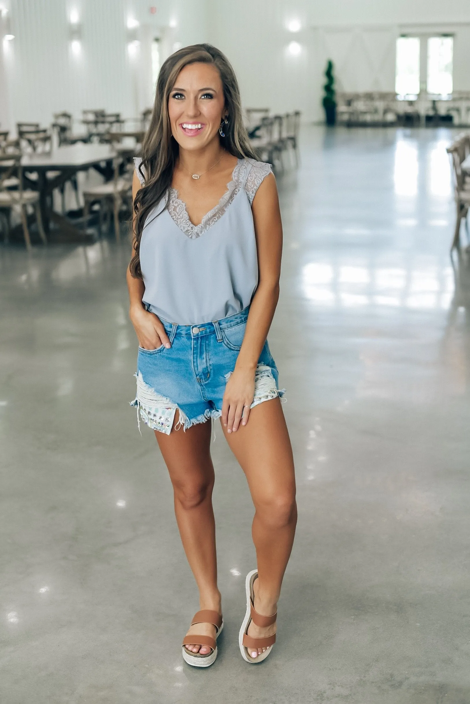 Love Me Not Lace Tank in Gray