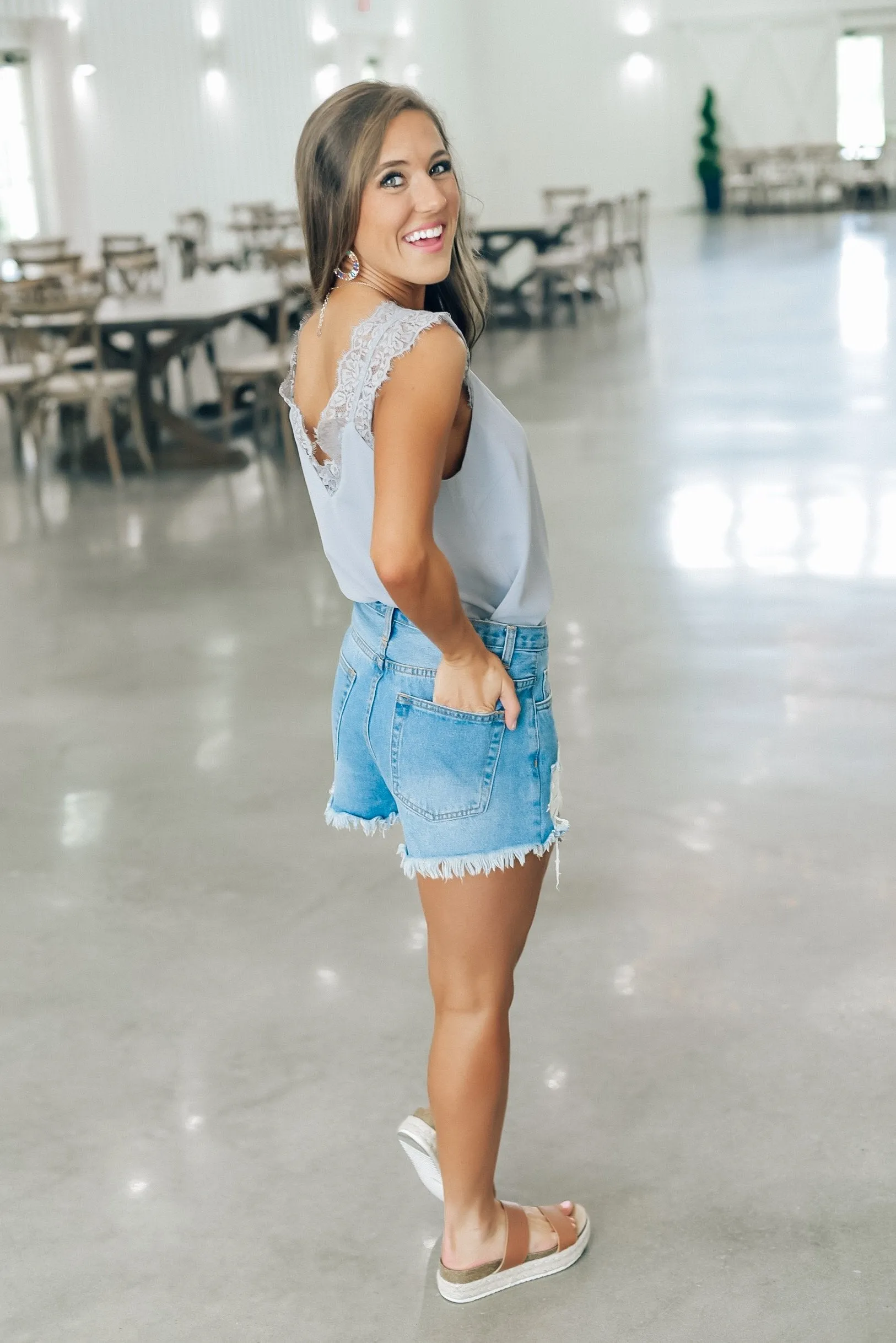 Love Me Not Lace Tank in Gray