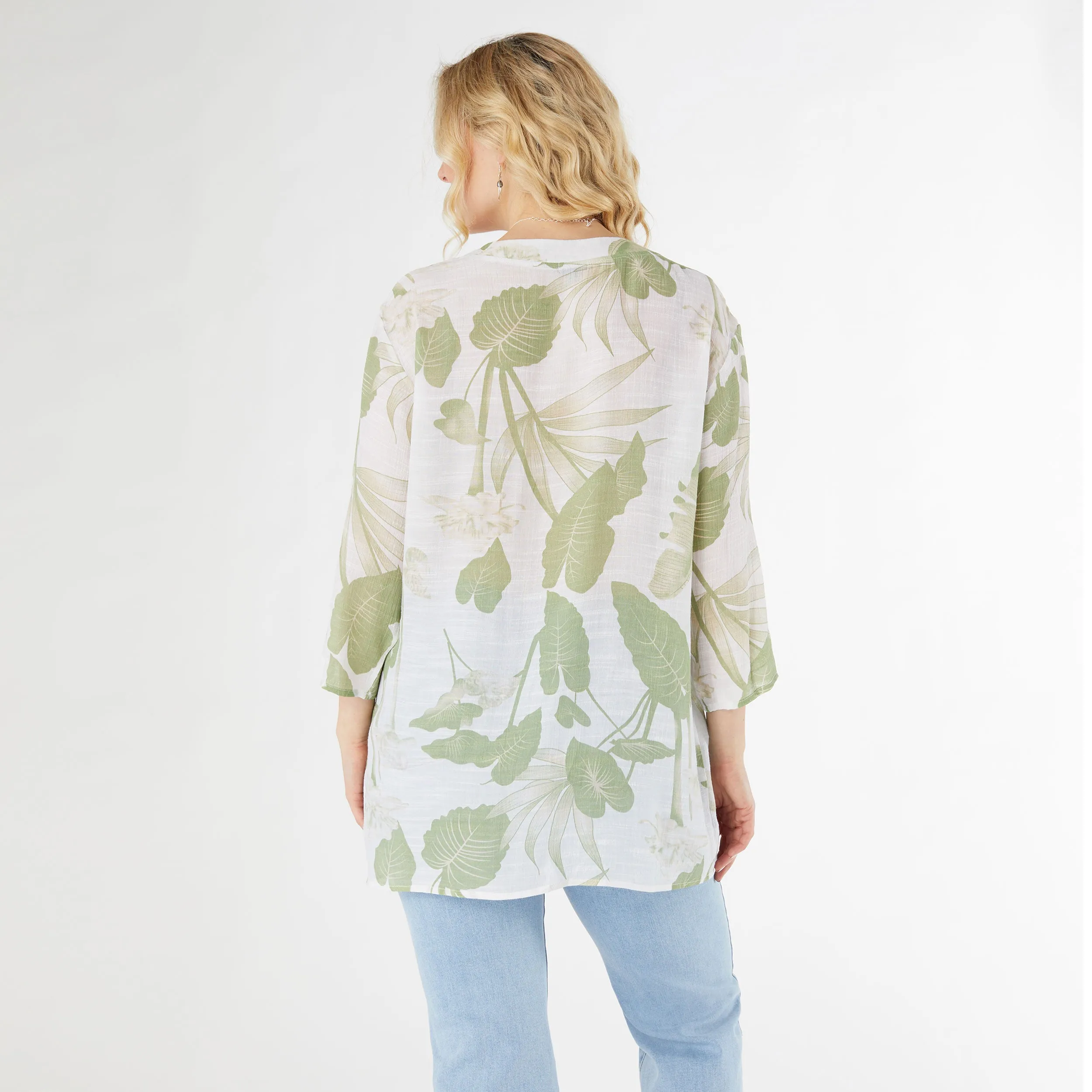 Mayumi Printed Gauze V-Neck Tunic - White/Mint Green