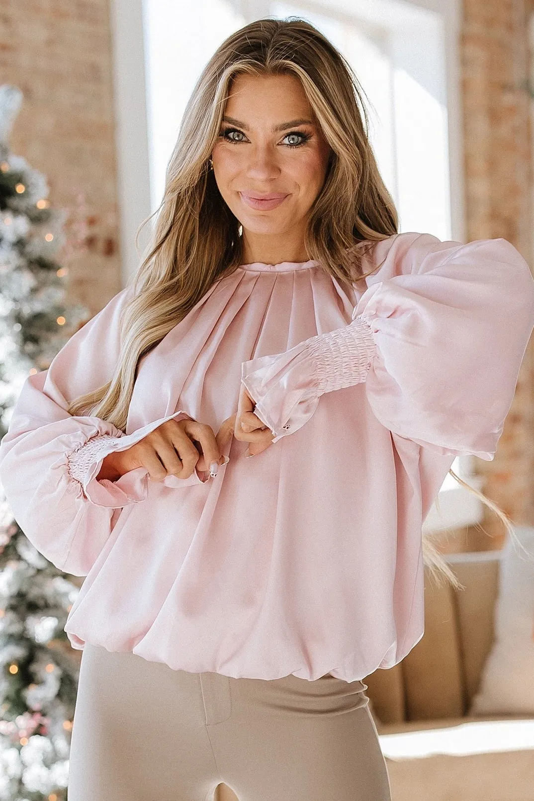 Mell Pleated Satin Blouse | S-XL