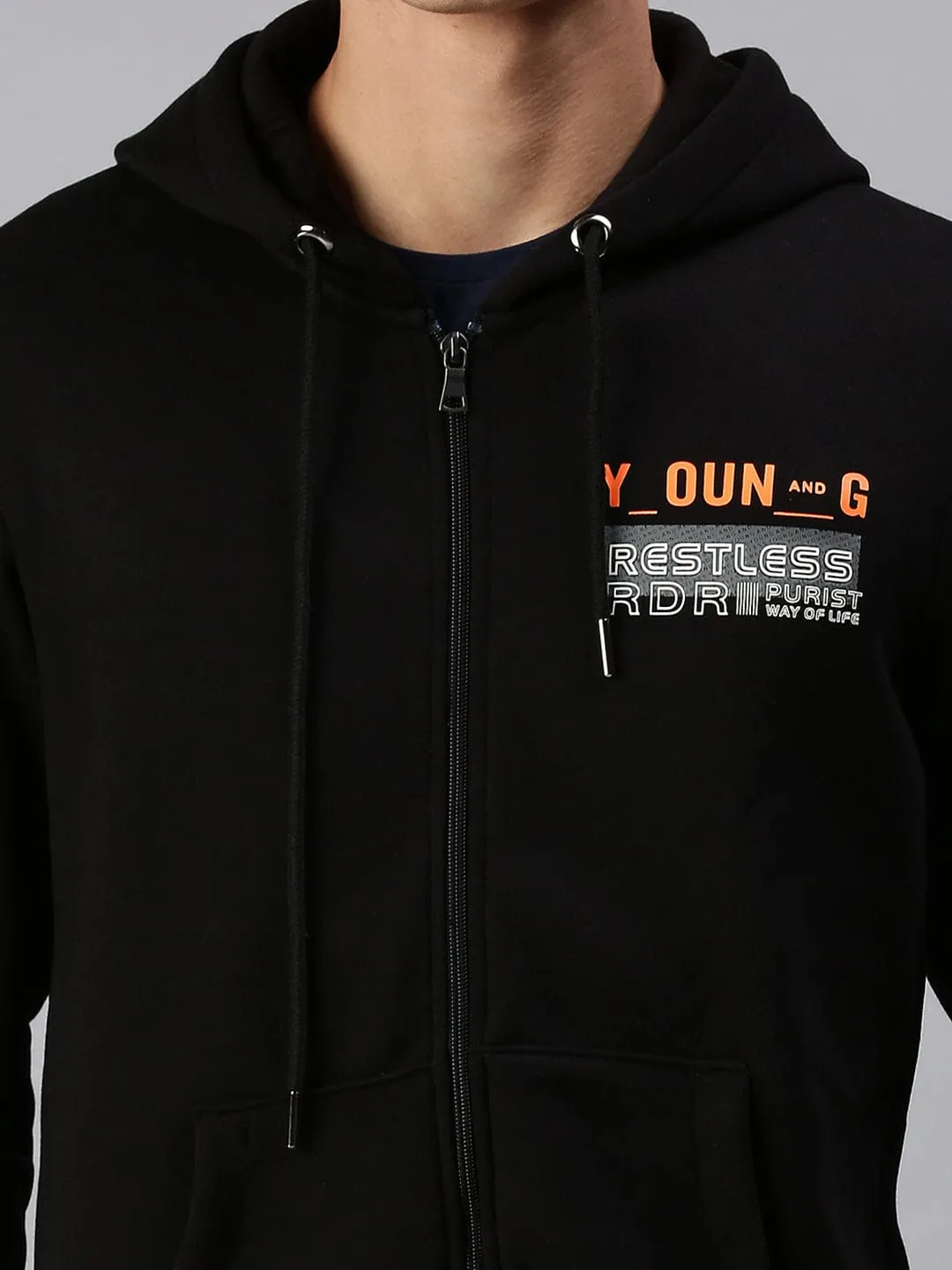 Men Black Printed Hoodie
